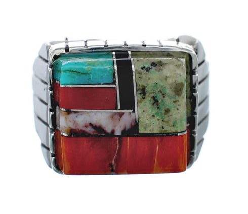 Multicolor American Indian Authentic Sterling Silver Ring Size 8-3/4 AX128688